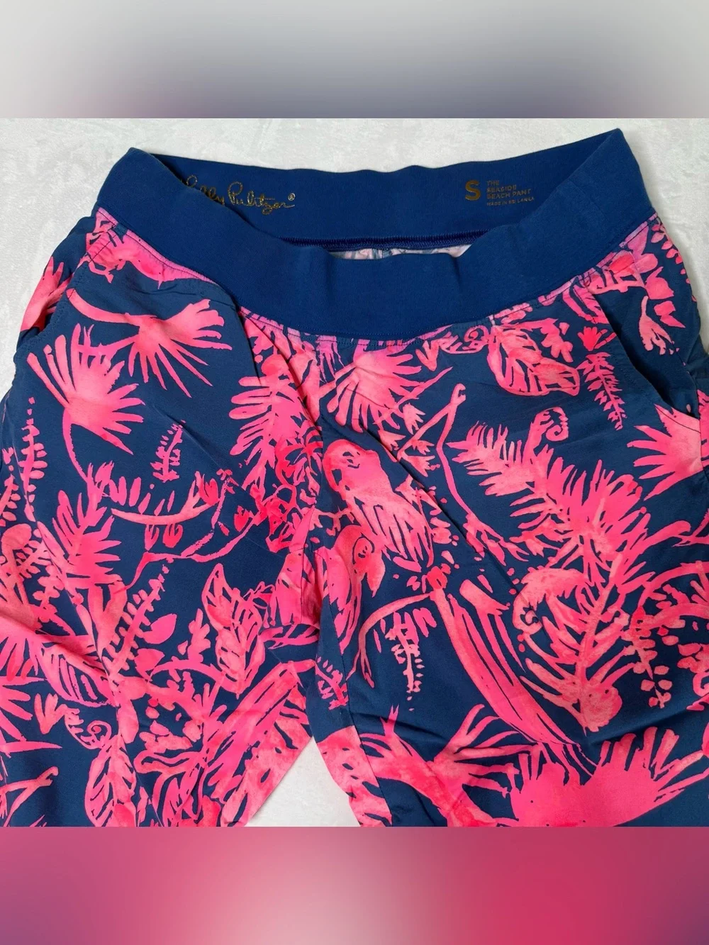Tropical Wide Leg Lilly Pulitzer Navy and Bright Pink Lounge Beach Bottoms Small